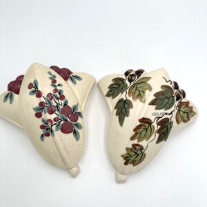 Set Of 2 Vintage Royal Copley Vase Berries & Ivy Leaves
